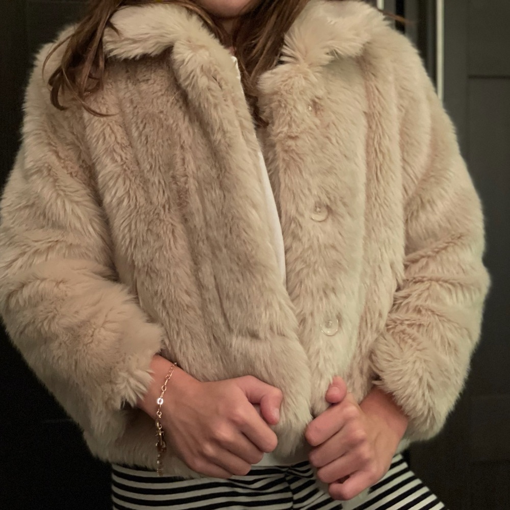 Kids Plush Faux Fur Jacket - Beige